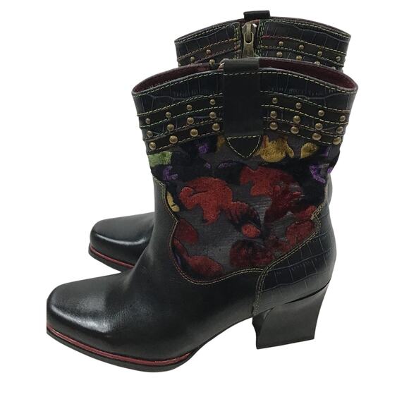 L'Artiste 'Happytime' Zip Leather Boots Black Multi Women's Size 37 (6.5/7) - Picture 2 of 6